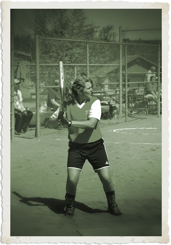 bw vintage look photo, softball batter